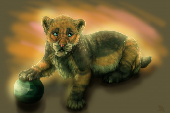 Картинка рисованные животные львы мячик львенок