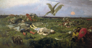 Картинка рисованные виктор васнецов после побоища игоря святославича с половцами герои птицы