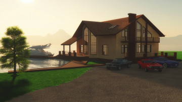 Картинка 3д графика architecture архитектура автомобили дом яхта