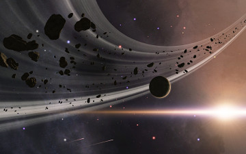 Картинка космос арт кольцо планета астероиды
