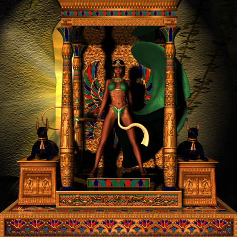 Обои картинки фото 3д, графика, fantasy, фантазия, трон, девушка, египтянка
