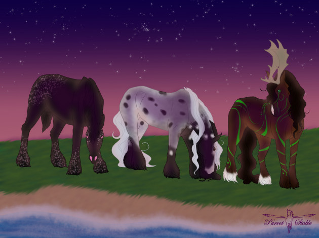 Обои картинки фото рисованные, животные, сказочные, мифические, лошади, рога