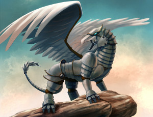 Картинка фэнтези роботы +киборги +механизмы орел грифон крылья химера
