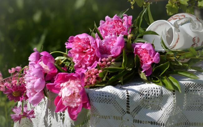 Обои картинки фото цветы, пионы, розовые, букет
