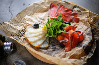 Картинка еда рыба +морепродукты +суши +роллы нарезка лимон лосось