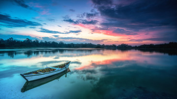Картинка корабли лодки +шлюпки лодка озеро берег водоём закат