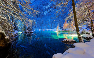 Картинка природа реки озера деревья озеро лед зима