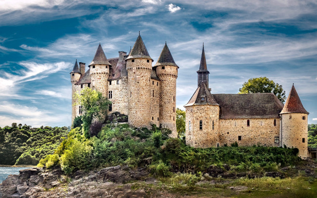 Обои картинки фото castle of val,  lanobre,  france chateau-de-val, города, замки франции, castle, of, val, lanobre, france, chateau-de-val