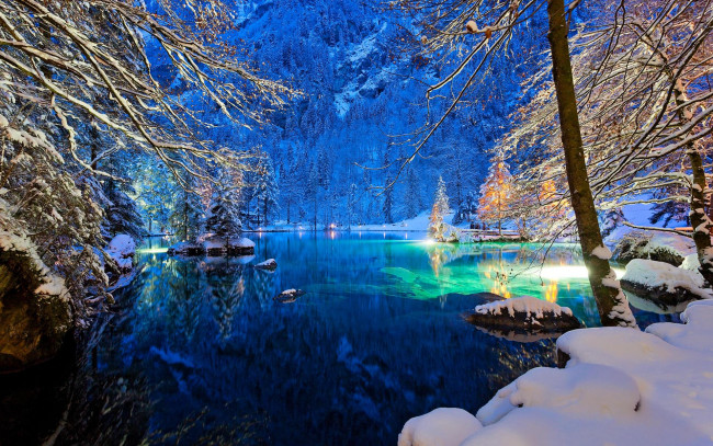 Обои картинки фото природа, реки, озера, деревья, озеро, лед, зима