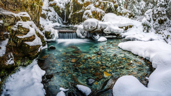 Обои картинки фото природа, водопады, река, зима