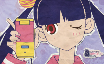 Картинка аниме sayonara+zetsubo+sensei телефон лицо девочка