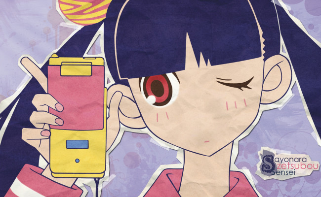 Обои картинки фото аниме, sayonara zetsubo sensei, телефон, лицо, девочка