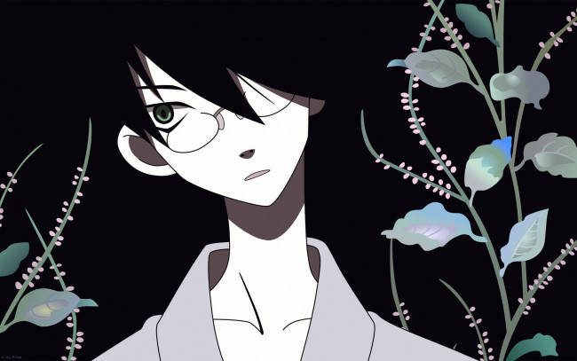 Обои картинки фото аниме, sayonara zetsubo sensei, парень, лицо, очки, цветы