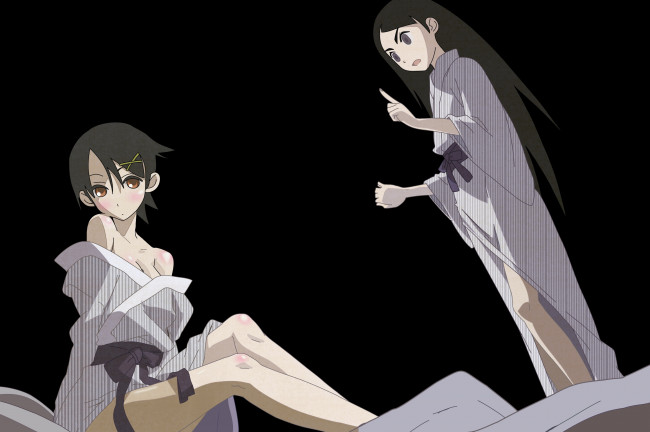 Обои картинки фото аниме, sayonara zetsubo sensei, девочки, разговор, кимоно
