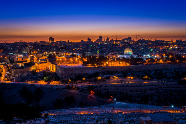 Обои картинки фото города, иерусалим , израиль, город, закат, панорама, огни