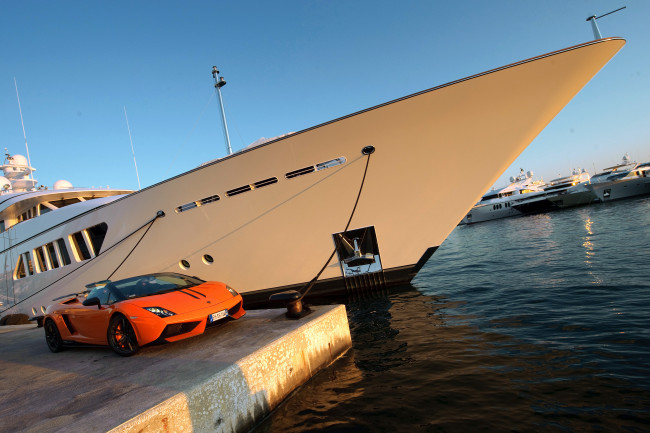 Обои картинки фото автомобили, lamborghini, яхта