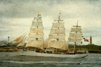 Картинка корабли парусники маяк мачты паруса