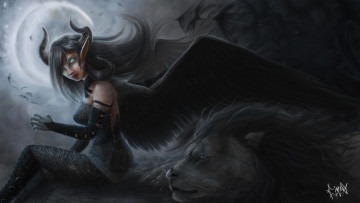 Картинка фэнтези демоны лев девушка