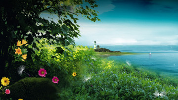 Картинка lighthouse watch разное компьютерный дизайн мыс маяк океан семена берег цветы деревья