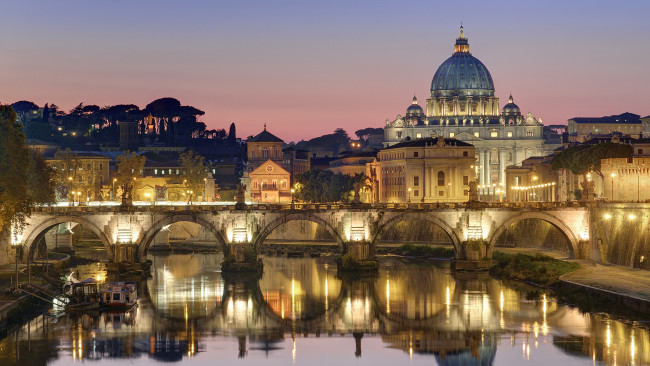 Обои картинки фото города, рим, ватикан, италия, дома, река, мост