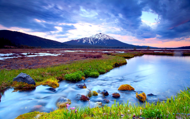 Обои картинки фото mountain, river, природа, реки, озера, трава, река, горы, камни