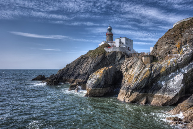 Обои картинки фото baily, lighthouse, howth, ireland, природа, маяки, ирландия, скалы, море, побережье
