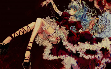 Картинка by si аниме weapon blood technology девушка слезы кровь платье кружево бинты волосы туфли
