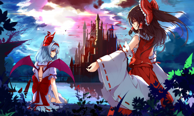 Обои картинки фото by, baisi, shaonian, аниме, touhou, hakurei, reimu, remilia, scarlet