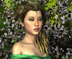 Картинка 3д+графика фантазия+ fantasy цветы девушка взгляд