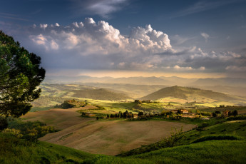 Картинка природа поля деревенский пейзаж вечер тоскана италия