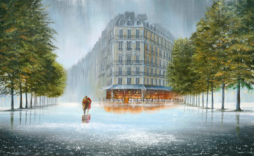 Картинка рисованные живопись дождь картина jeff rowland boulevard embrace