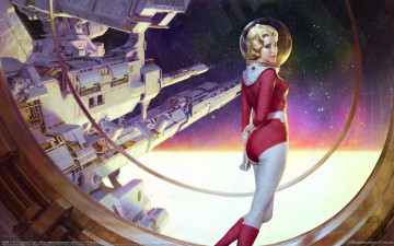 Картинка zezhou+chen фэнтези девушки космическая скафандр девушка будущее станция