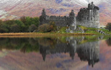 Картинка разное развалины +руины +металлолом отражение озеро замок горы деревья