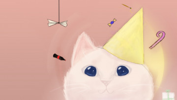 Картинка рисованное животные +коты колпак морда