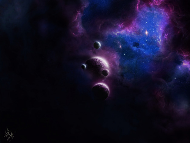 Обои картинки фото космос, арт, by, tira-owl, туманность, планеты