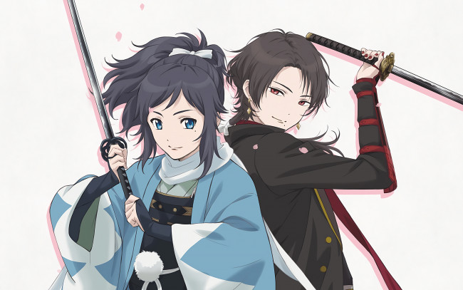 Обои картинки фото аниме, touken ranbu, танец, мечей