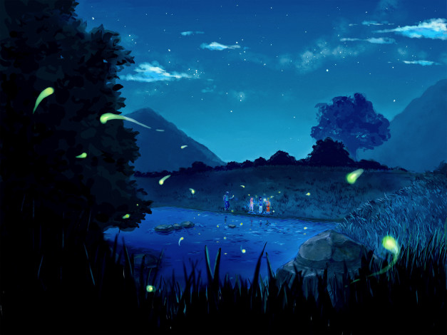 Обои картинки фото аниме, naruto, горы, озеро, наруто, саске, сакура, урок, шиноби, какаши