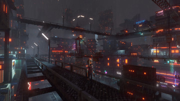 Картинка видео+игры cloudpunk город будущее огни дождь