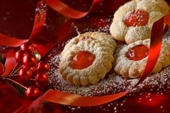 Картинка праздничные угощения бисквиты печенье merry christmas decoration новый год cookies ribbon украшения еда ленты happy new year holiday праздник