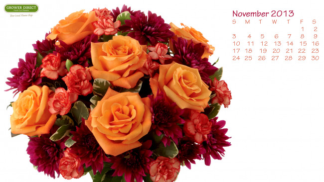 Обои картинки фото календари, цветы, гвоздики, розы, хризантемы