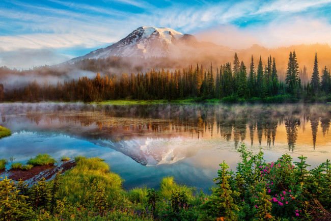 Обои картинки фото природа, реки, озера, пейзаж, горы, отражение, туман