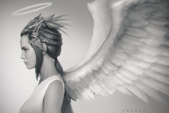 Картинка фэнтези ангелы профиль нимб крылья ангел арт