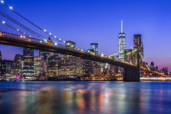 обоя brooklyn bridge - new york,  ny, города, нью-йорк , сша, ночь, мост, огни