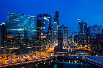 Картинка chicago+river+-+chicago +il города Чикаго+ сша ночь река небоскребы