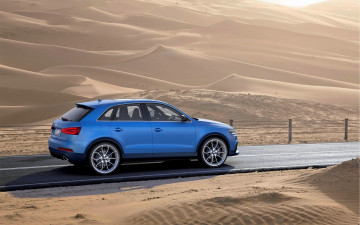 Картинка автомобили audi ауди синий дорога трасса шоссе песок пустыня барханы