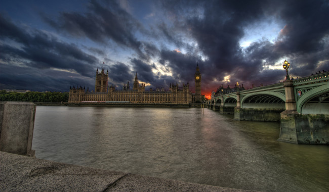 Обои картинки фото big ben, города, лондон , великобритания, река, парламент, мост