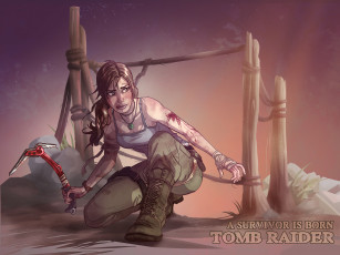 обоя видео игры, tomb raider 2013, девушка, ледоруб, фон