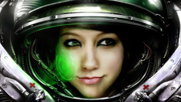 Картинка фэнтези фотоарт starcraft medic девушка астронавт скафандр