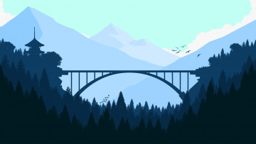 обоя векторная графика, природа , nature, горы, мост