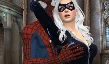 Картинка 3д+графика фантазия+ fantasy девушка взгляд фон маска человек паук
